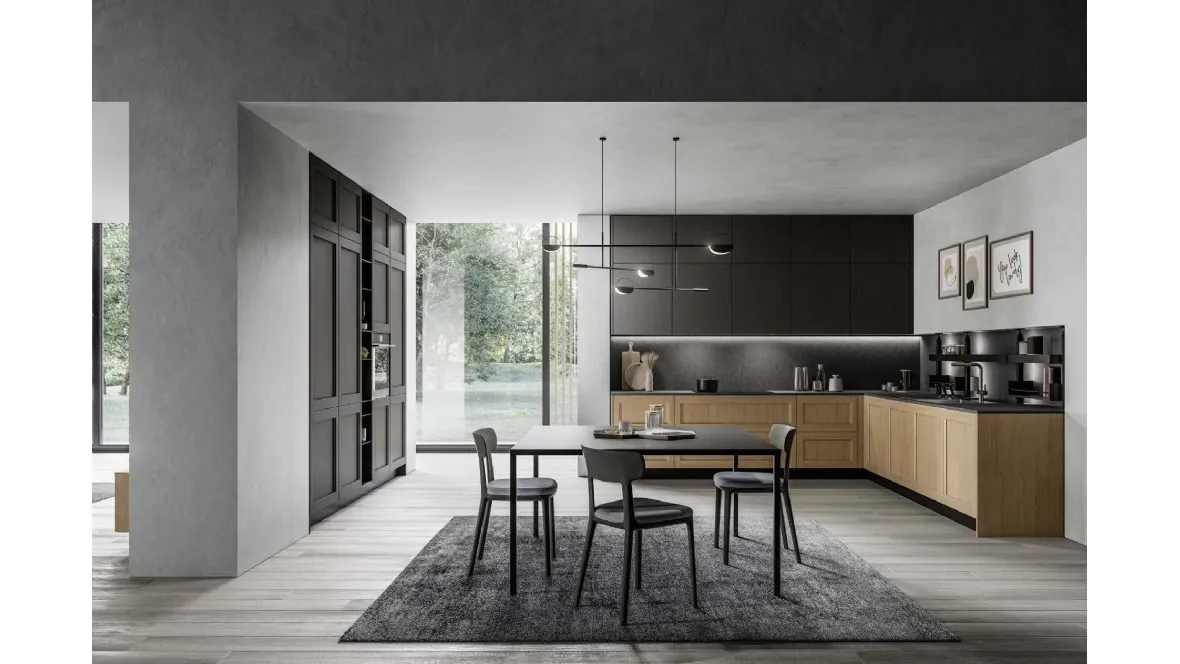 Cucina Moderna angolare in rovere brandy e laccato Frida 03 di Arredo3